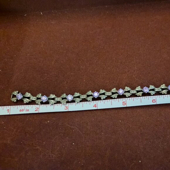 Vintage Sterling Silver Rhinestone Bracelet Floral Motif Pave Link Bracelet - Picture 3 of 4